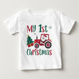 Camiseta Para Bebê Meu Primeiro Natal Trator do Papai Noel Bonito Faz