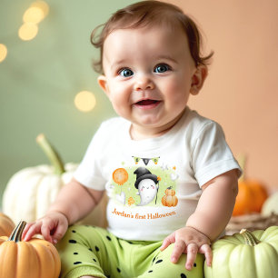 Camiseta Para Bebê Meu primeiro nome de Halloween Fantasma Fofo