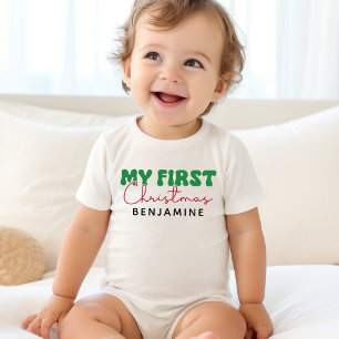 Camiseta Para Bebê Meu Primeiro Nome de Natal