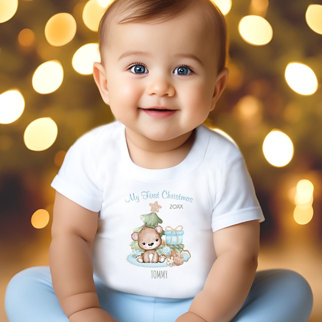 Camiseta Para Bebê Meu Primeiro Nome De Natal Bebê Ursa Árvore De Nat (My First Christmas Cute Baby Bear Christmas Tree Baby T-Shirt)