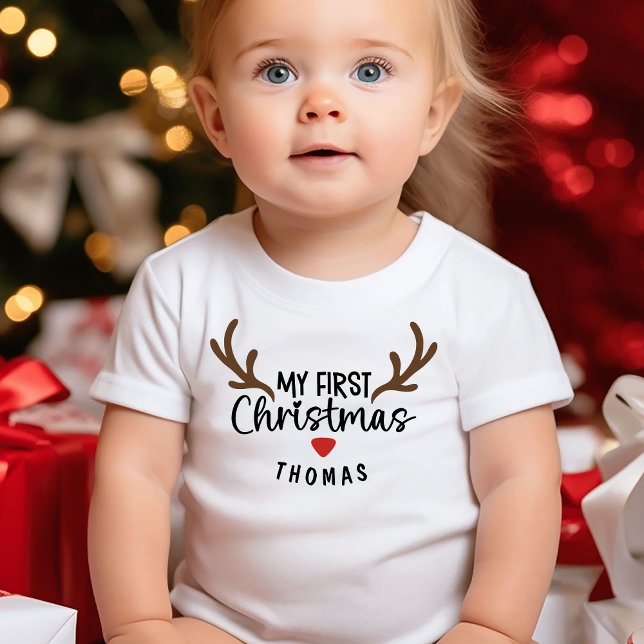 Camiseta Para Bebê Meu Primeiro Nome De Natal, Boy Reindeer (Criador carregado)