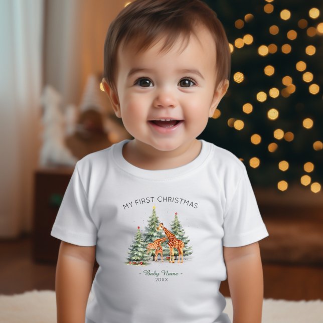 Camiseta Para Bebê Meu primeiro nome de Natal é Ano Girafa Bonita (Criador carregado)