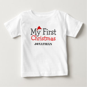 Camiseta Para Bebê Meu primeiro nome personalizado do bebê de Natal