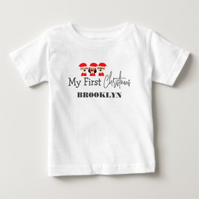Camiseta Para Bebê Meu primeiro nome personalizado do bebê de Natal (Frente)