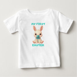 Camiseta Para Bebê Meu Primeiro Páscoa – Coelhinho com chupeta