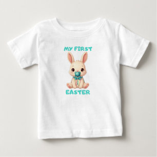 Camiseta Para Bebê Meu Primeiro Páscoa – Coelhinho com chupeta