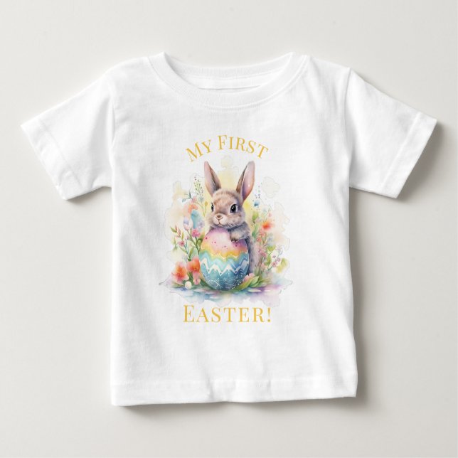 Camiseta Para Bebê Meu Primeiro Páscoa Coelho Fofo  (Frente)