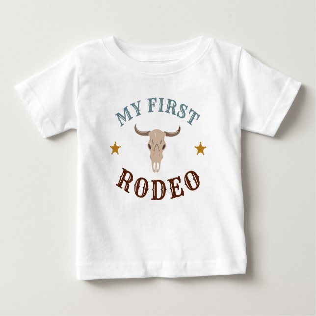 Camiseta Para Bebê Meu Primeiro Rodeio Cowboy Western Aniversário de  (Frente)