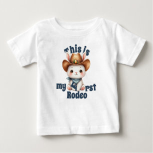 Camiseta Para Bebê Meu primeiro rodeio Feliz aniversário Cowboy