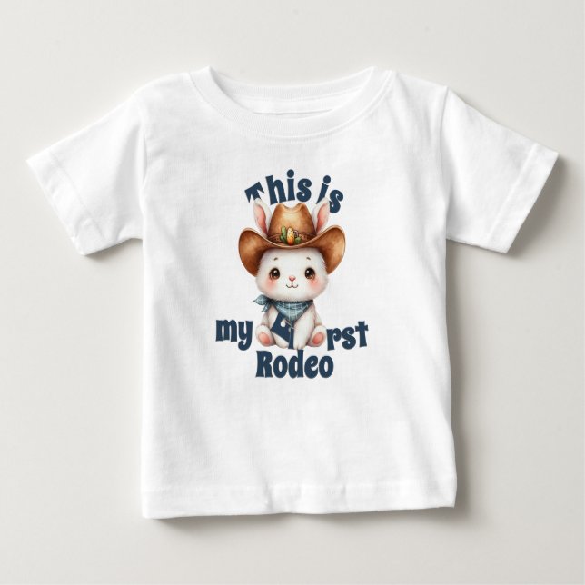 Camiseta Para Bebê Meu primeiro rodeio Feliz aniversário, Cowboy (Frente)