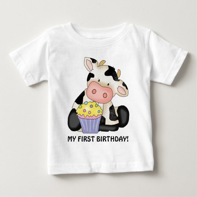 Camiseta Para Bebê Meu primeiro t-shirt da vaca do aniversário (Frente)