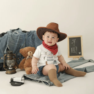 Camiseta Para Bebê Meu Primeiro Vaqueiro de Rodeio 1º Aniversário Beb