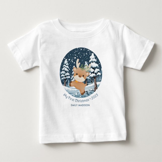 Camiseta Para Bebê Meu primeiro veado de Natal em neve (Frente)