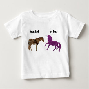 Camiseta Para Bebê Meu unicórnio do roxo da tia Seu tia Cavalo Brilho