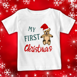 Camiseta Para Bebê Meu Urso de Natal com Chapéu de Papai Noel de 1º N