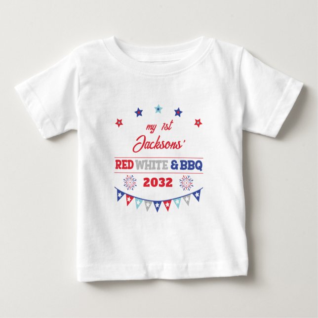 Camiseta Para Bebê Meus fogos de artifício vermelho de 1rua e CHURRAS (Frente)
