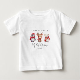 Camiseta Para Bebê Meus Primeiros Animais Fofos de Natal 1rua Nome de