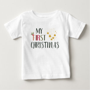 Camiseta Para Bebê Meus Primeiros Ornamentos de Natal e Mistura