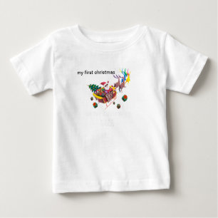 Camiseta Para Bebê meus primeiros papais noeis de natal e trenó