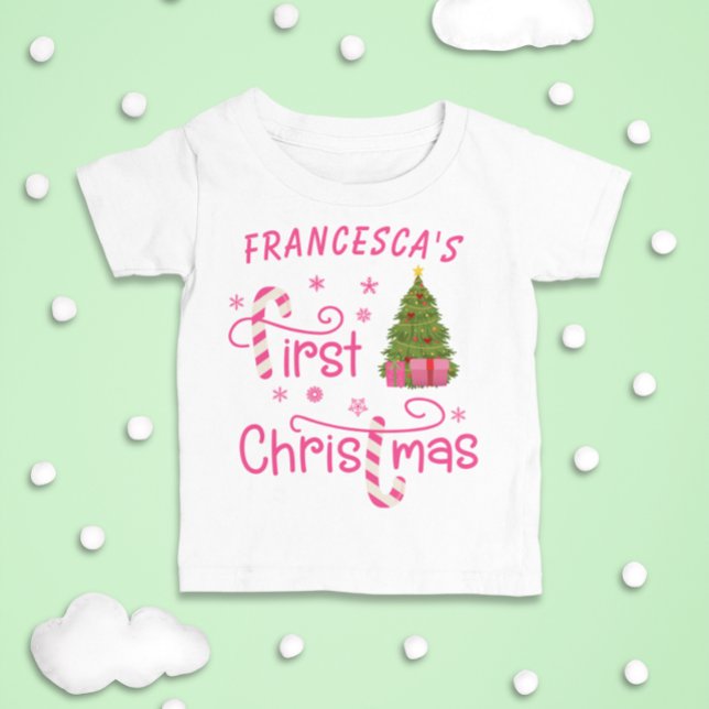 Camiseta Para Bebê Meus Primeiros Presentes de Natal e Árvore de Nata (Criador carregado)
