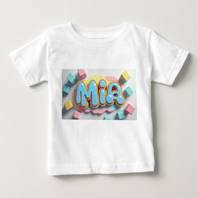 Camiseta Para Bebê Mia gravada na fonte do grafite (Frente)