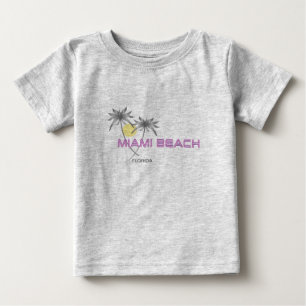 Camiseta Para Bebê Miami Beach Flórida Cinza Rosa Baby