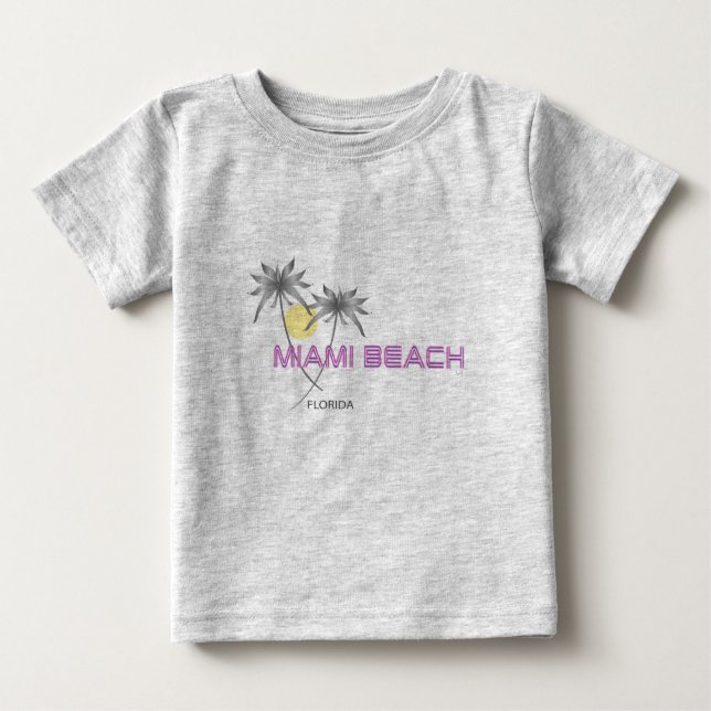Camiseta Para Bebê Miami Beach, Flórida, Cinza rosa, bebê (Frente)