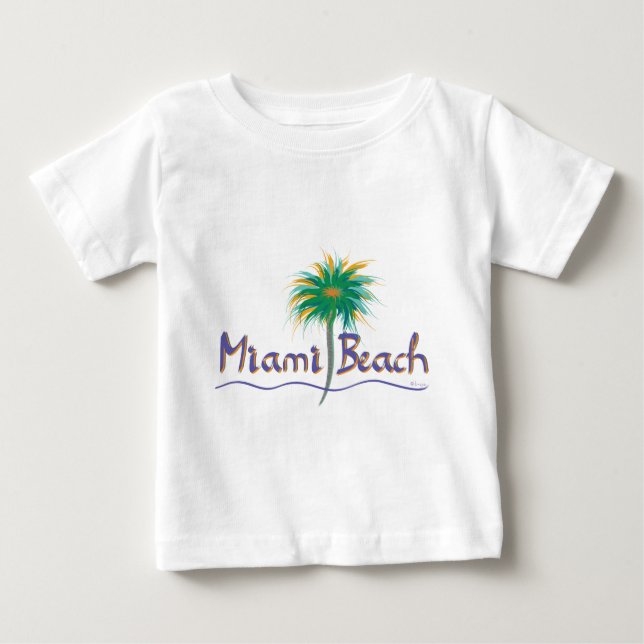 Camiseta Para Bebê Miami Beach, Flórida Palm (Frente)