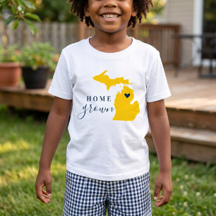 Camiseta Para Bebê Michigan Cultivado em Casa Azul e Dourado