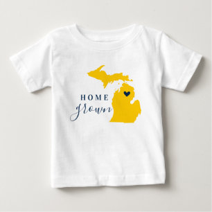 Camiseta Para Bebê Michigan Cultivado em Casa Azul e Dourado