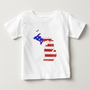 Camiseta Para Bebê Michigan Shape American Flag Patriotic Michigander