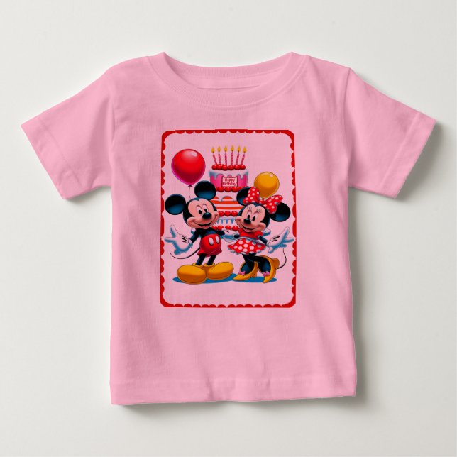 Camiseta Para Bebê Mickey & Minnie Birthday Bash Celebration Tee (Frente)