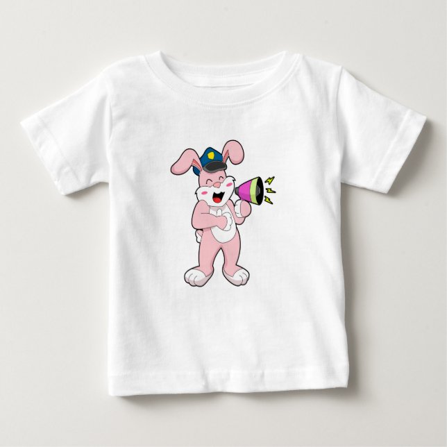 Camiseta Para Bebê Microfone da Polícia de Rabbit (Frente)