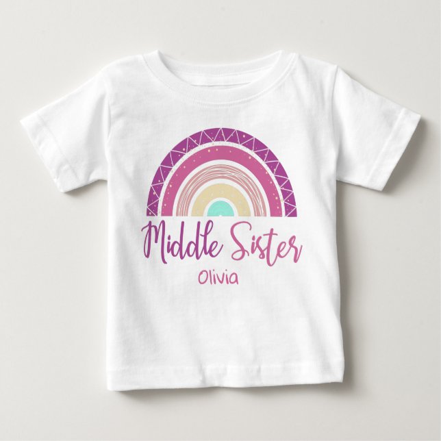 Camiseta Para Bebê Middle Sister rainbow customizable name (Frente)