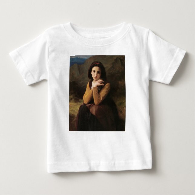 Camiseta Para Bebê Mignon (Jovem Francesa Doce) (por Bouguereau) (Frente)