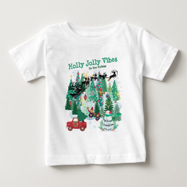 Camiseta Para Bebê Mikitiez clássico christmastree greenforest (Frente)