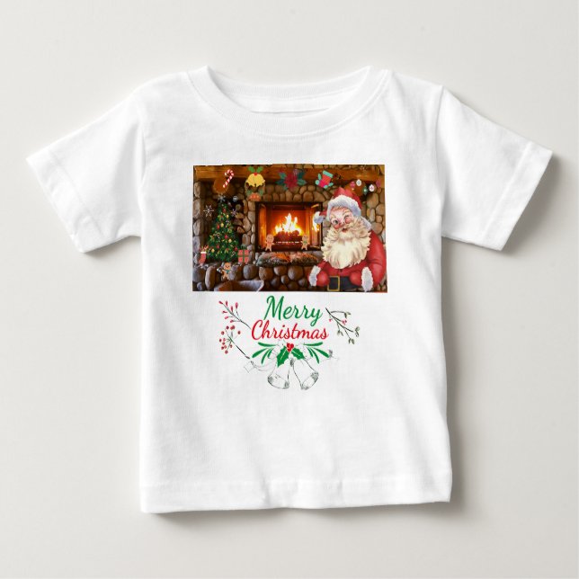 Camiseta Para Bebê Mikitiez classicwhitechristmas light jollyholly (Frente)