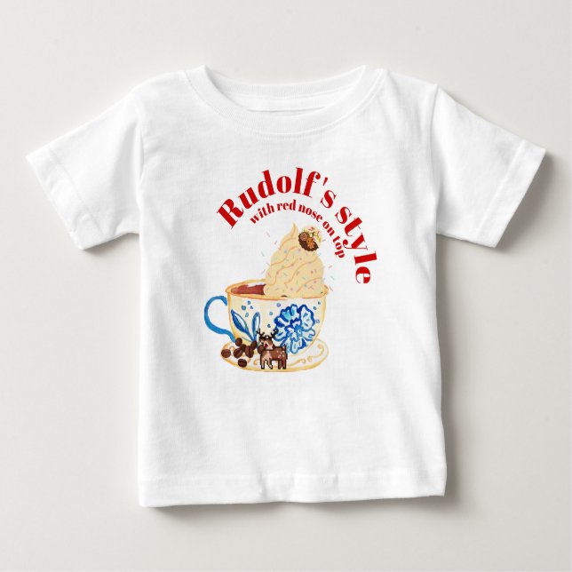 Camiseta Para Bebê Mikitiez rudolf rudolf cereja de natal (Frente)