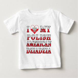 Camiseta Para Bebê Mim coração meu americano polonês Dziadzia