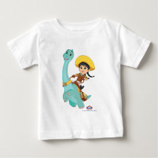 Camiseta Para Bebê Min & Clover | Feliz Cowgirl e Brontosaurus Ride