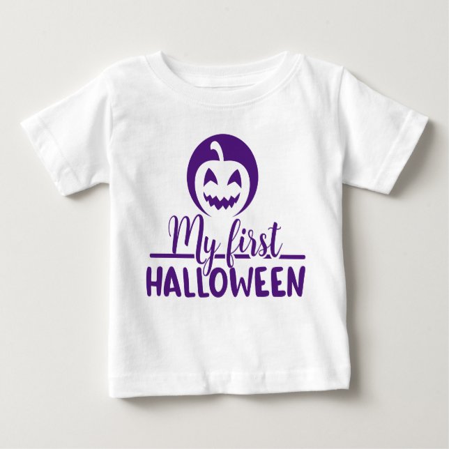 Camiseta Para Bebê Minha abóbora de 1rua de Halloween assustada (Frente)