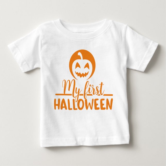 Camiseta Para Bebê Minha Abóbora de 1rua de Halloween assustada (Frente)
