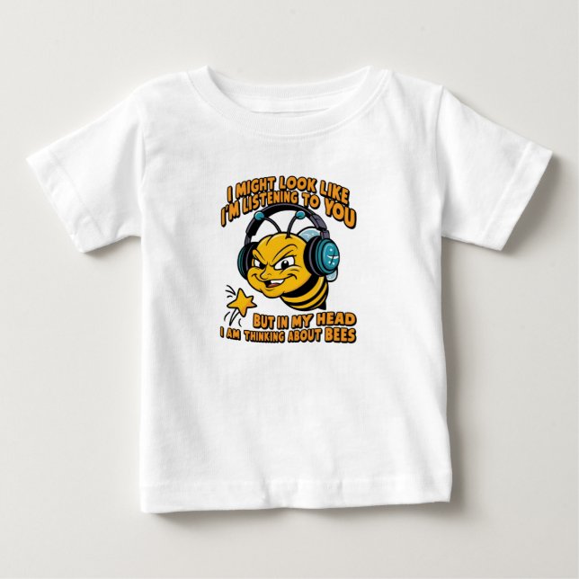 Camiseta Para Bebê Minha cabeça estou pensando em BEES (Frente)