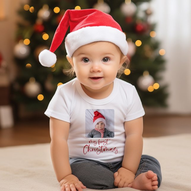 Camiseta Para Bebê Minha Foto de Bebê no 1º Natal Script (Available as a t-shirt for girls and boys)