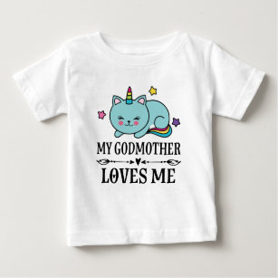 Camiseta Para Bebê Minha madrinha ama-me Tshirt do gato do unicórnio