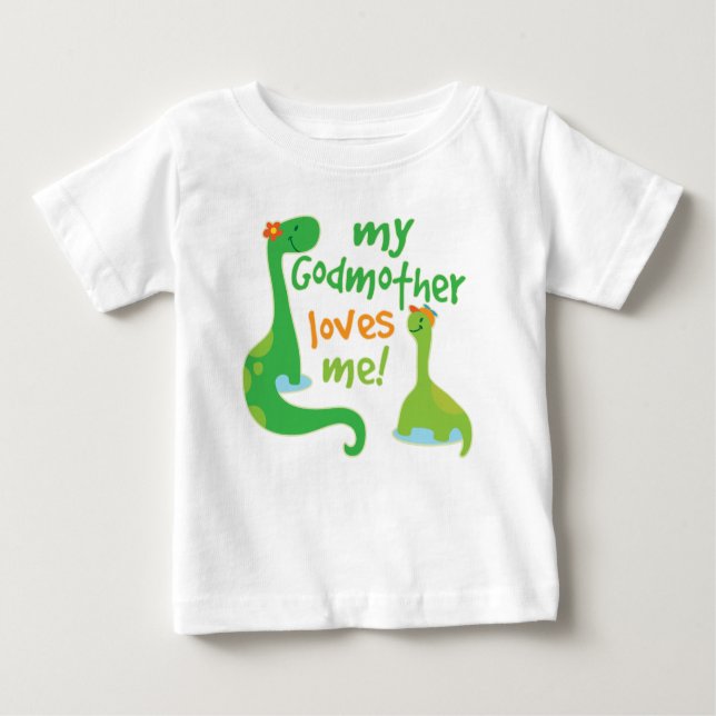 Camiseta Para Bebê Minha Madrinha me ama presente de dinossauro por G (Frente)