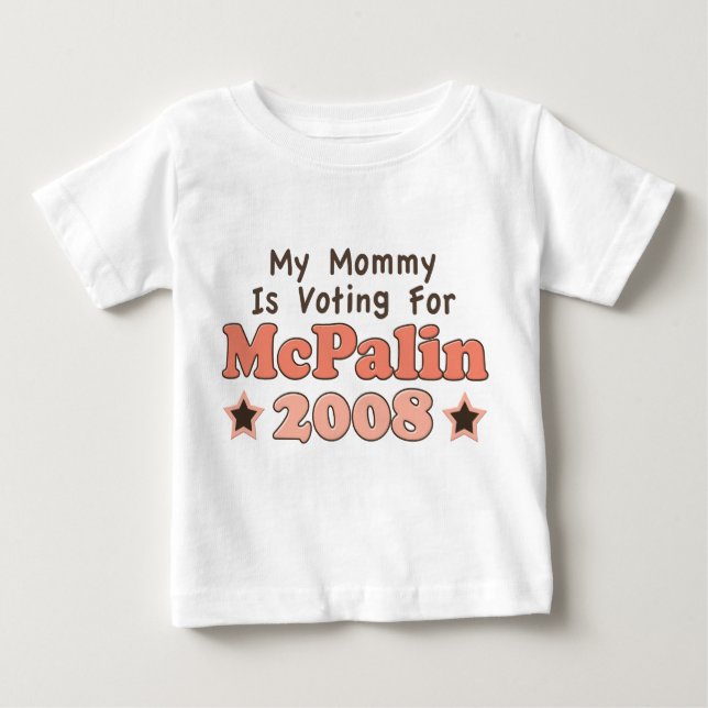 Camiseta Para Bebê Minha Mamãe Está Votando Para McPalin 2008 De Long (Frente)