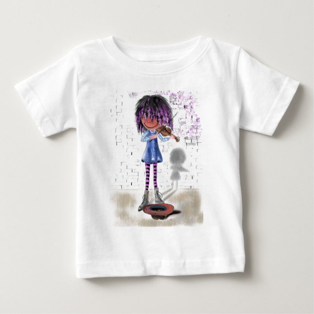 Camiseta Para Bebê Minha Música - O Pequeno Violinista - Doce (Frente)