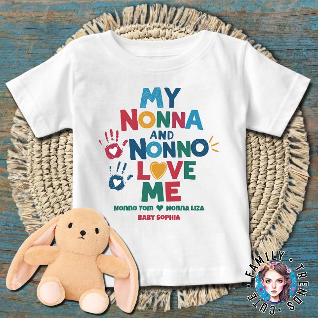 Camiseta Para Bebê Minha Nonna e Nonno me amam (Criador carregado)