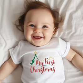 Camiseta Para Bebê Minha Primeira Árvore de Natal Verde
